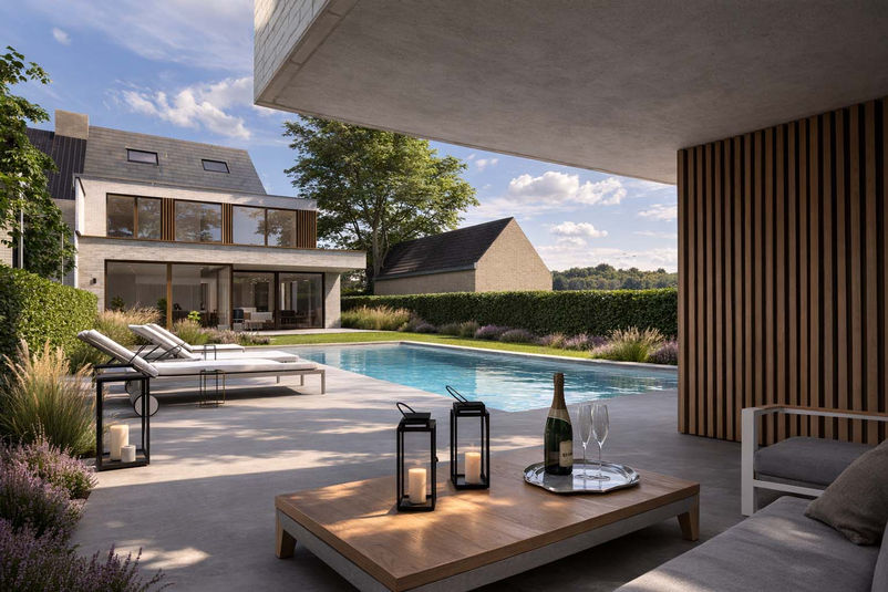 Detail architectuur half-open nieuwbouwwoning Oostkamp