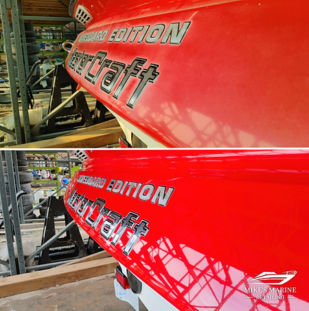 Oxidation removal red ski boat