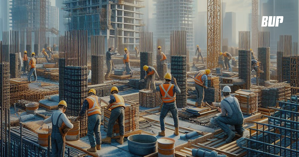 Brickup-vários trabalhadores da construção trabalham na fundação de uma obra no canteiro