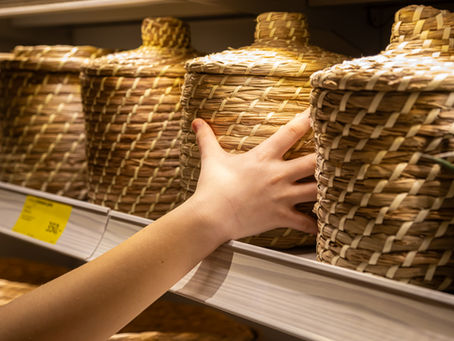 stacks of palm and fiber baskets