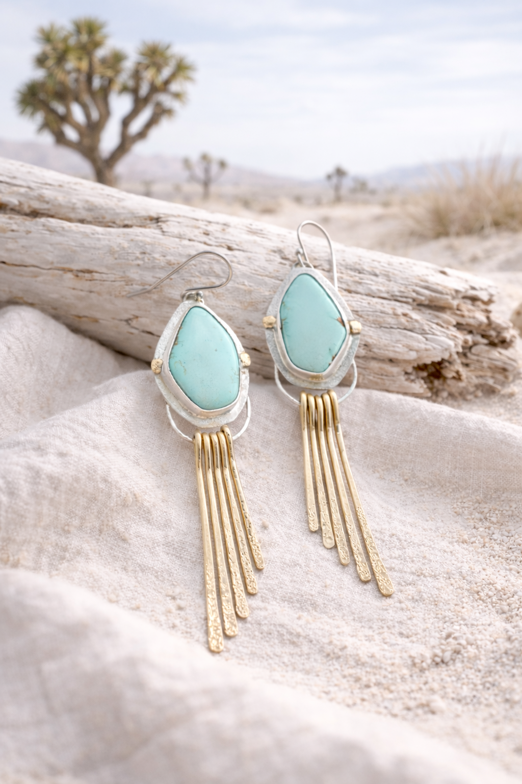 Sky Blue Turquoise Fringe Earrings 