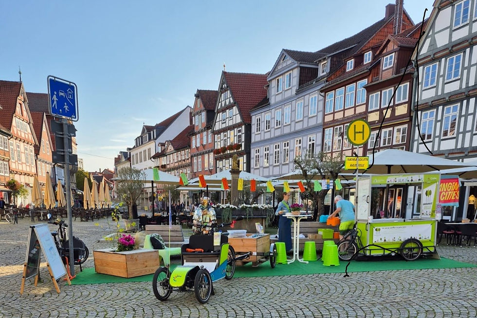 Stand mit grünen Lastenrädern auf dem Großen Plan in Celle.