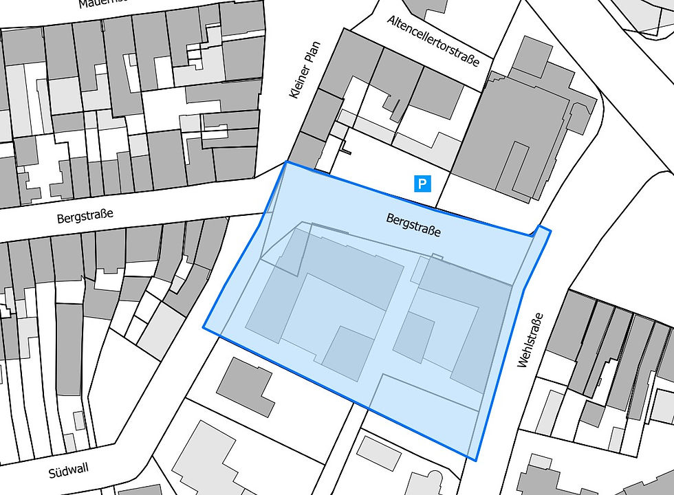 Stadtkarte mit blauer Markierung für das Alkoholverbot am Village.