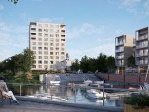 Entwurfsskizze des Wohnturms Allertower am Hafenbecken in Celle.