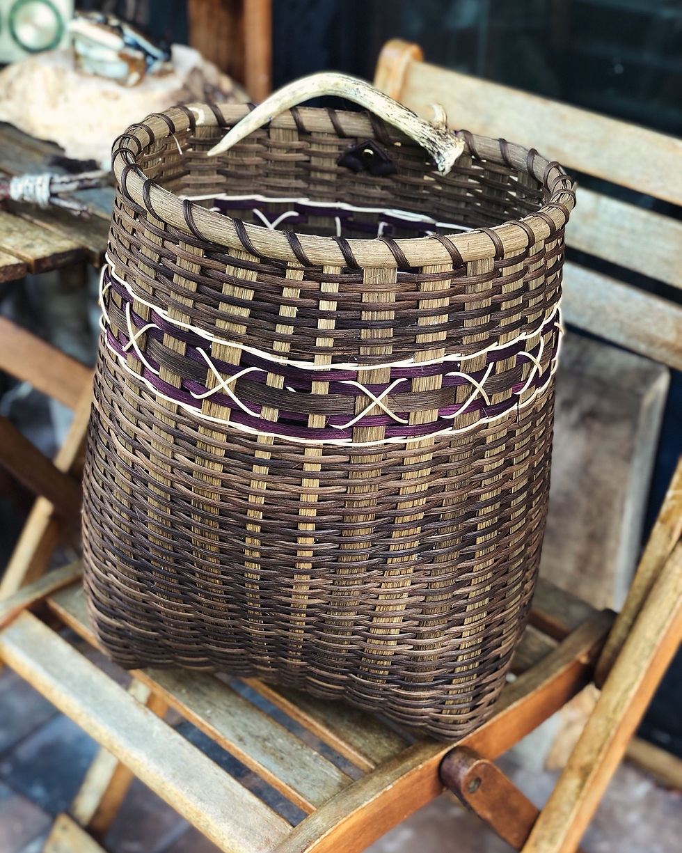 Thumbnail: Maroon Medium Pack Basket with antler handle