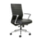Black leather midback conference chair with chrome base and fixed arms