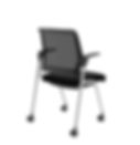 Black nesting, stacking guest chair with silver frame, flip up arms