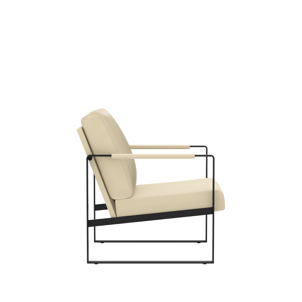 Thumbnail: Bisque lounge chair with black metal frame side view