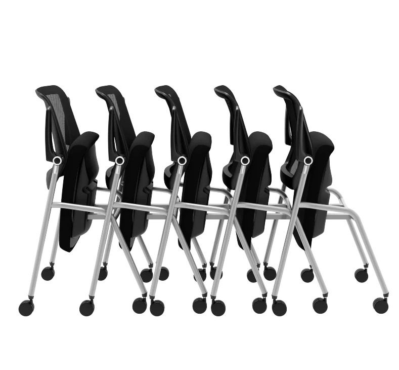 Thumbnail: Nesting Black nesting, stacking guest chair with silver frame, flip up arms