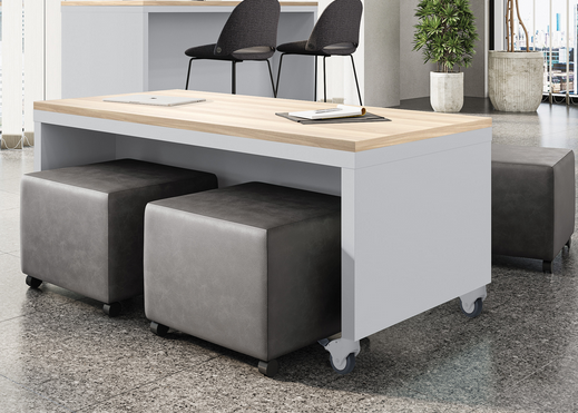 White table with ottoman seating