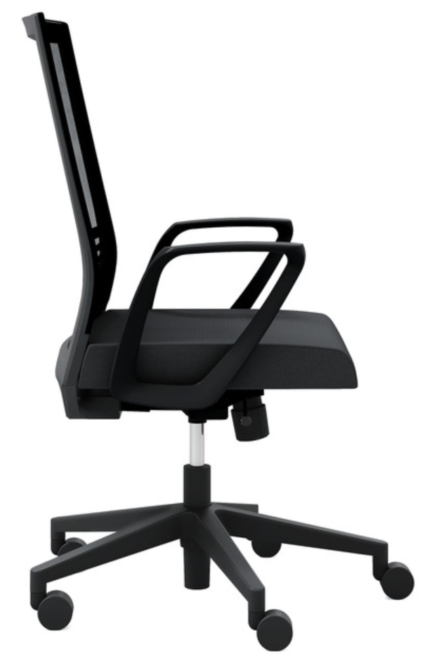 Black conference chair with fixed arms and mesh back