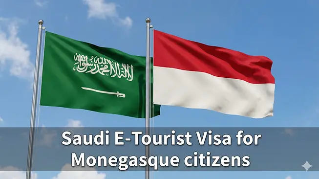 Monaco Saudi Arabia and Monaco flags flying side by side in the sky representing Saudi E-Tourist Visa for Monaco residents
