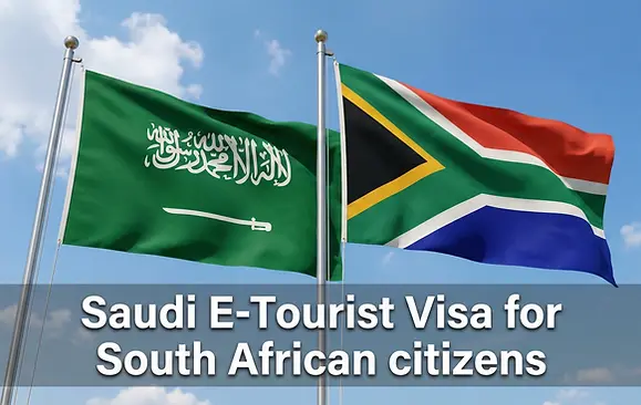 South Africa Saudi Arabia and South Africa flags waving high in the sky symbolizing Saudi E-Tourist Visa for South African citizens