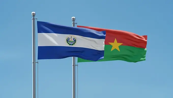El Salvador and Burkina Faso flags side by side under a clear blue sky, El Salvador e-Tourist visa for Burkina Faso citizens.