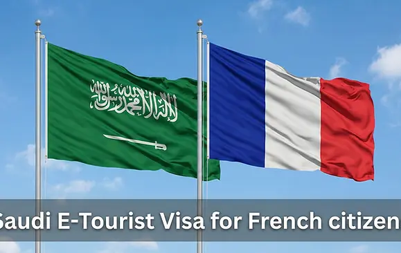 France Saudi Arabia and France flags flying side by side in the sky for Saudi E-Tourist Visa application for French citizens