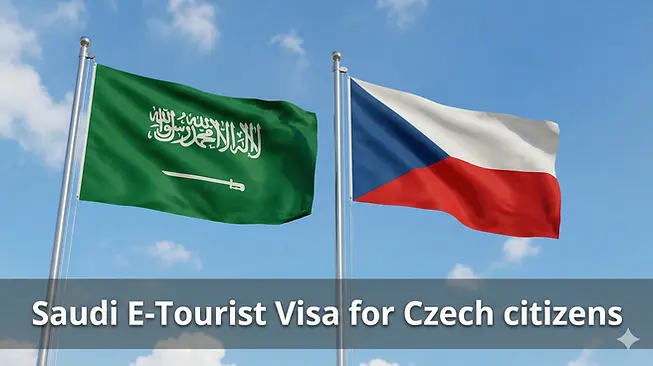 Czech Republic Saudi Arabia and Czech Republic flags flying high together in the sky symbolizing Saudi E-Tourist Visa for Czech citizens