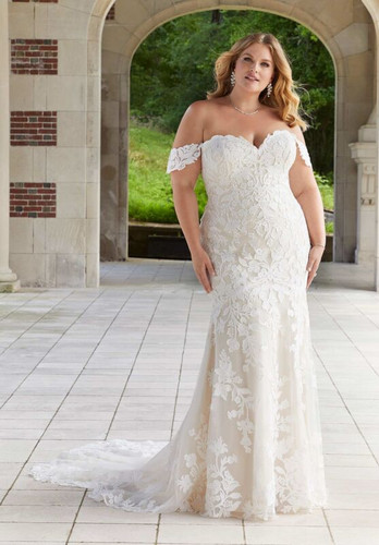 Mori Lee 3345 Elizabeth Petal Train Embroidered Plus Size Gown