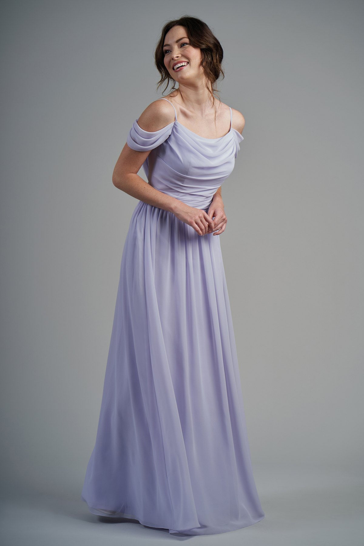 Jasmine B213003 Poly Chiffon Long Dress with Boat Neckline