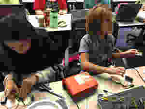 Students using Makey Makey and micro:bit to code