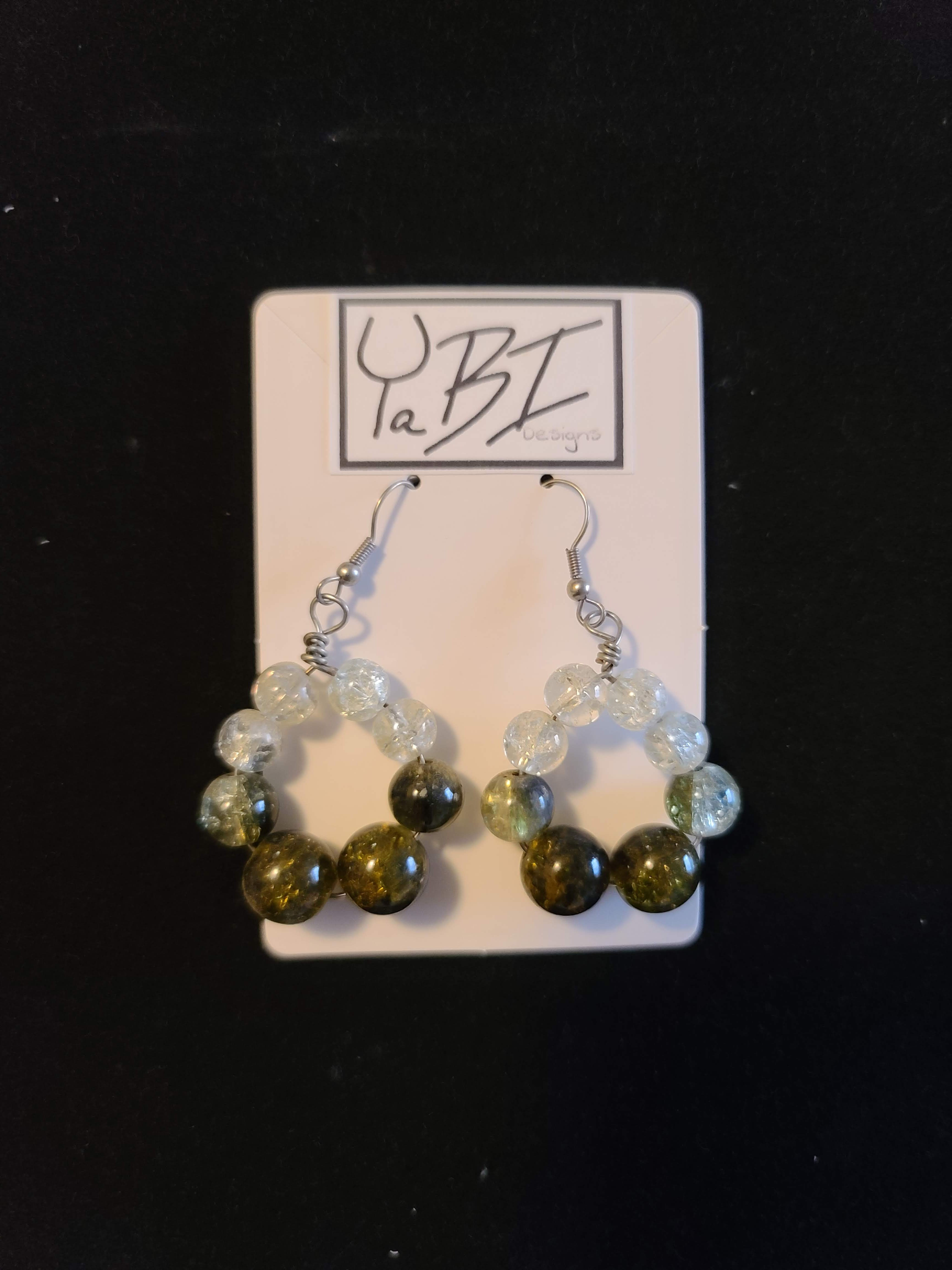 Green cracked glass beads hoops