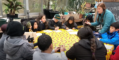 Students discuss the garden ecosystem and how they are related to it, recording answers in their journals