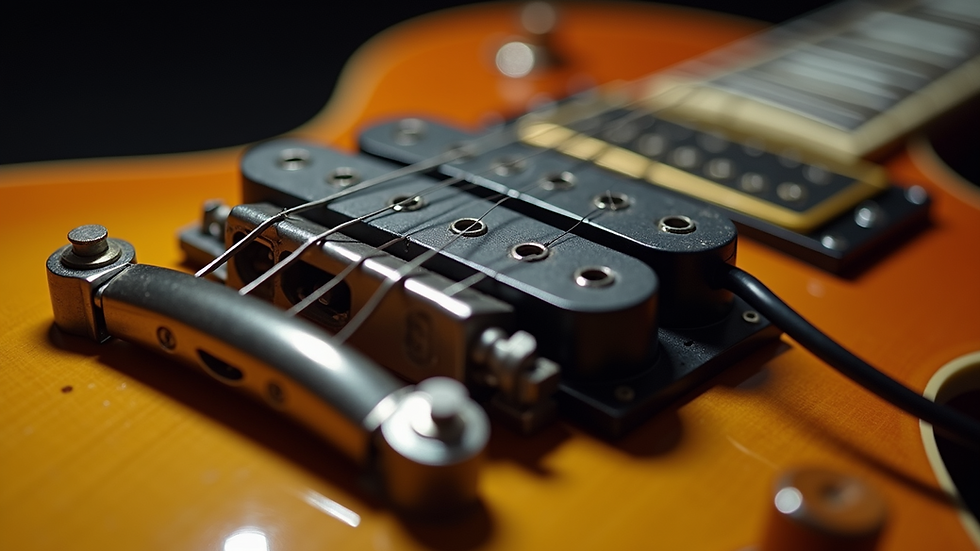 Close-up view of a newly installed humbucker pickup in a Gibson Les Paul
