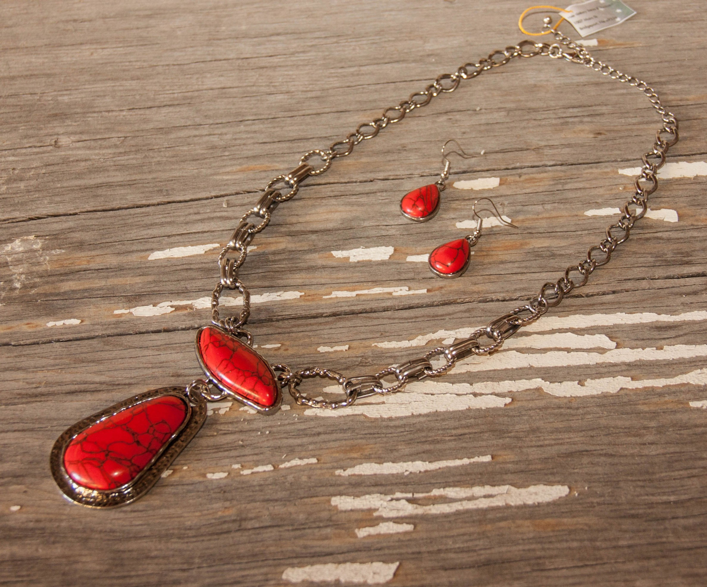 Red Turquoise Pendant Necklace Set