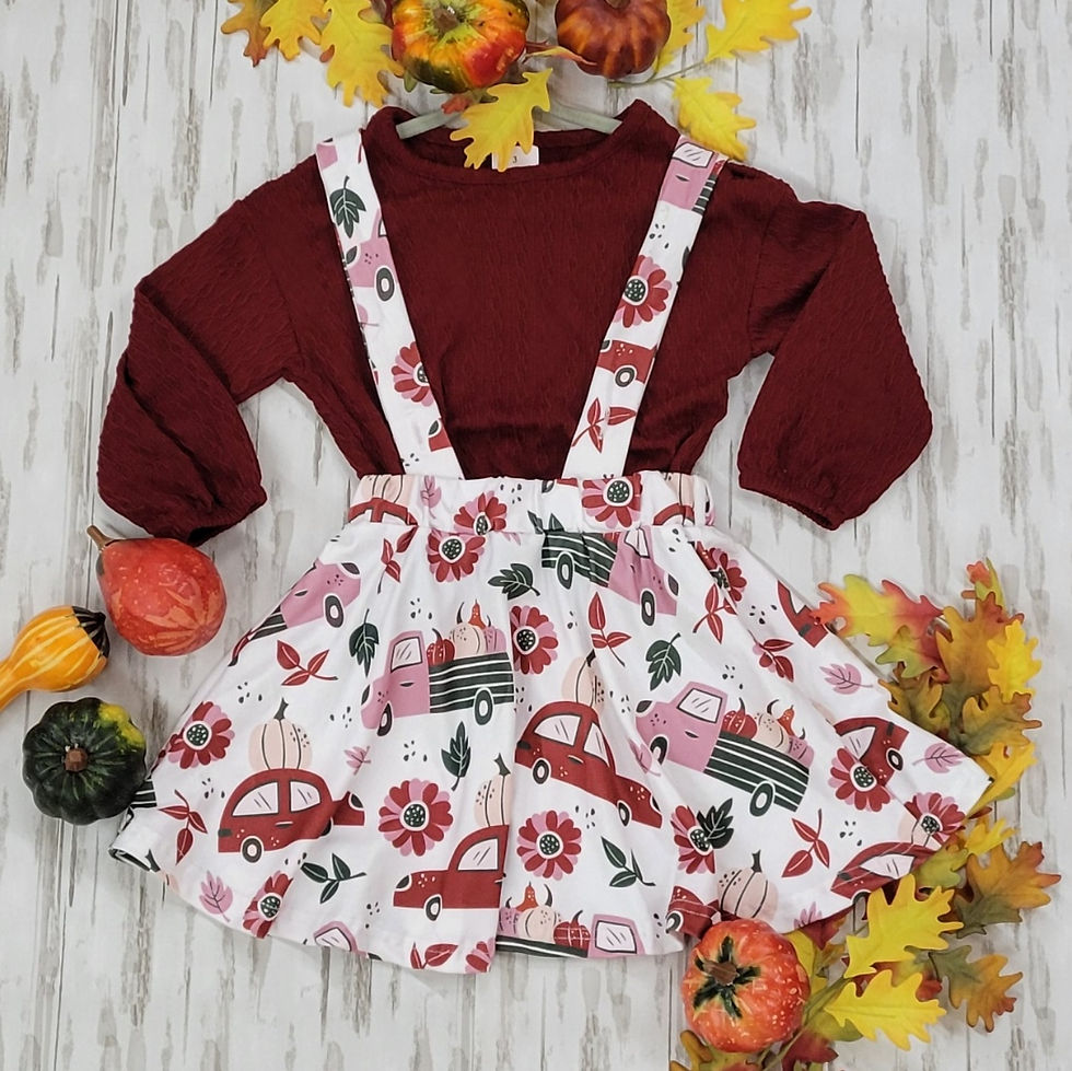 Maroon pumpkin car strap skirt set