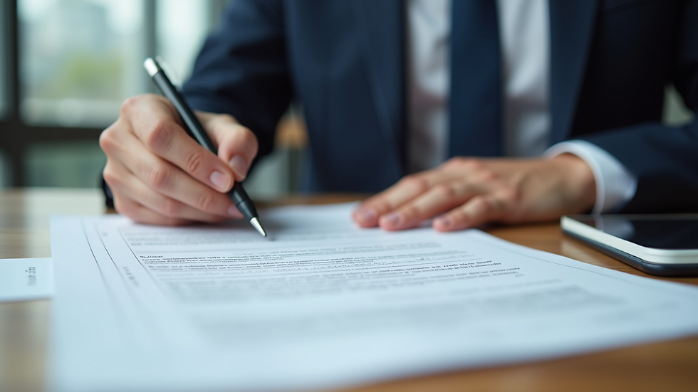 Close-up view of a property manager reviewing rental agreements