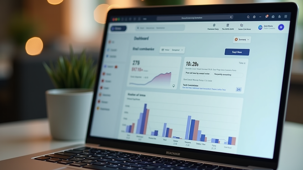 Eye-level view of a laptop screen showing an email marketing dashboard
