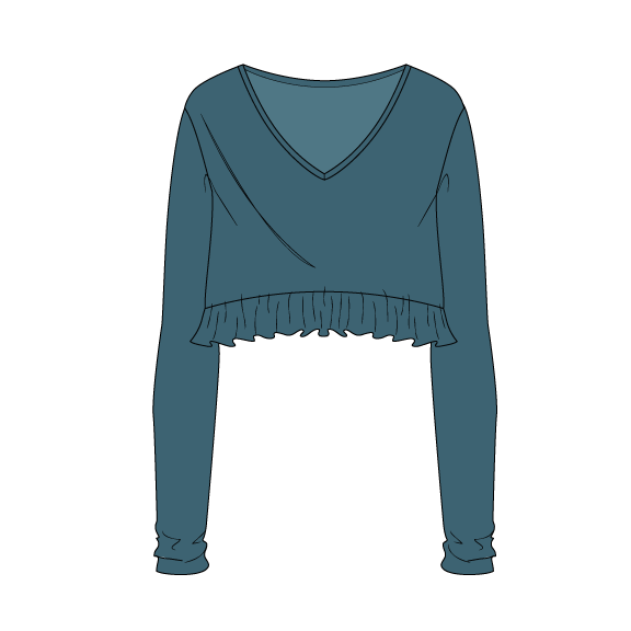 Thumbnail: LONG SLEEVE CROP TOP WITH RUFFLES AND SHORTS