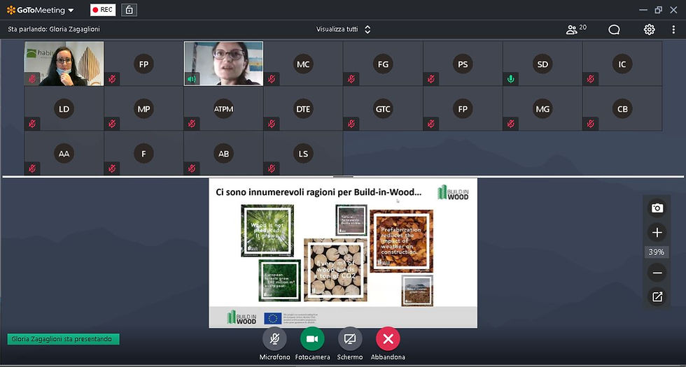 Screenshot of digital Workshop with powerpoint presentation of build-in-wood key messages