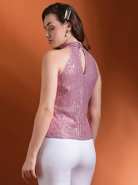 Thumbnail: Pink Sequin Halter Top for Small Fashion Brands
