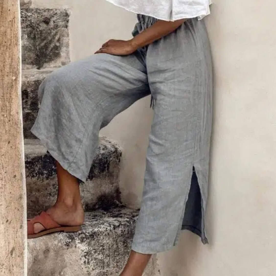 Women's Wide-Leg Linen Pants with Side Slits