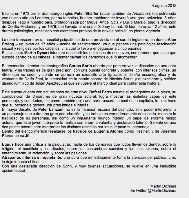 Critica de Equus por GeoTeatral