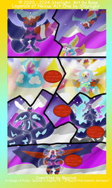 # Chapter 15

Panel 1: Scarlett braces herself against Summer's body. 

Panel 2: Scarlett pushes off of Summer and dive bombs at Rose, who is crawling away slowly. 

Panel 3: A closeup of Rose's body as Scarlett's stinger impales her. "Rest. The world no longer needs you."

Panel 4: Scarlett grabs Rose by the shoulders as Rose's expression turns to horror. 

Panel 5: Enraged with blueenergy lighting off of her body, Summer looks to the sky and roars.

Panel 6: The roar summons lightning around her and burns a rune into the ground, Scarlett mocks her. "Angry? Good. What're you to do? Tear off my wings? Yeah right, coward."

Panel 7: Scarlett realises her mistake as her wings are expaded and Summer's paws punch directly through the skin of them. "....Oh no. That's why it's called bloodlust...."