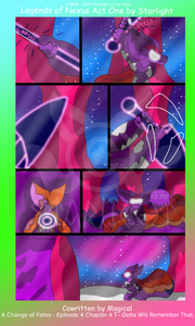 # Chapter 41
Panel 1: Reaching backwards, the void mist begins to solidify into a single rod. 

Panel 2: Dawn brings her paws up as it solidifies into a weapon. 

Panel 3: Focused on the blade of a viscious lance.

Panel 4: Using all her strength, Dawn slams the lance downwards.

Panel 5: Dawn stands over the impaled body of the cultist she fought, feeling no remorse.

Panel 6: Limping away, Dawn comments, "Say hi to your worthless king for me."

Panel 7: Dawn limps out of the woods towards the gates of the Temple.
