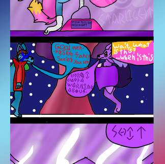 # Page 10

Panel 1: Against Luna's better judgement, Rose examines the blade known as Remnant. "Why does iy look so....familiar?"

Panel 2: some time in the past, Sapphron meets a divine entity known as Skye Stormwalker, a four eyed bright purple fox with wings to match.  
Rose: "wait....what is this?....when is this?"
Sapphron: "Good evening, Skye, fancy seeing you here."
Skye: "Hello, I have a warning about-" her speech bubble is bright purple with dark purple rune text.

Panel 3: A nearby rock explodes with energy from the Novarin Realm. 
Skye: "Shit."