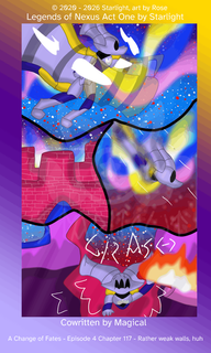 # Chapter 116
Panel 1: Luna sprinting at the camera, wings spread. 

Panel 2: She jumps off of the cliff by her cave. 

Panel 3: She snaps her wings down, creating a gust of wind allowing her to gain altitude.