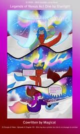 # Chapter 113
Panel 1: The construct's Aura detonates as Sapphron sheaths his blade. Destroying the automaton with it. 

Panel 2: Sapphron's Aura flies away from him as he returns to his natural form. Luna narrates, "Unsurprisingly, your father is as fine a mage as any I have ever seen. This temple was his idea."

Panel 3: Luna angrily stares at the construct's head, burried in snow. "That tyrant coward. I will have what I am due for his arrogance."