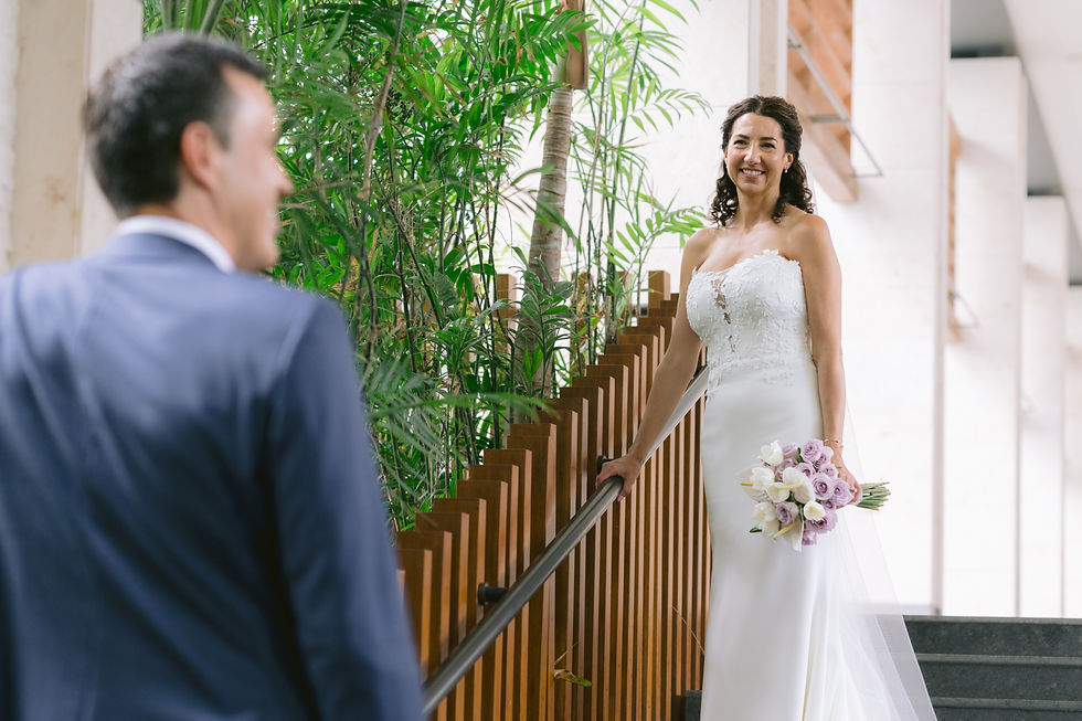 bride and groom first look