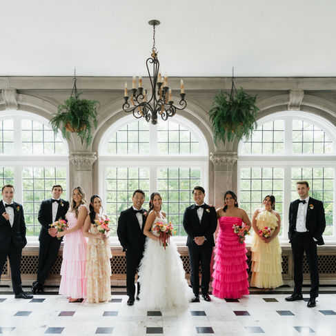 Laurel Hall Indianapolis bridal party photo black and white checkered floor