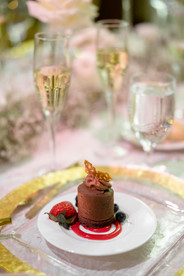 close up of a desert sitting on table in reception venue