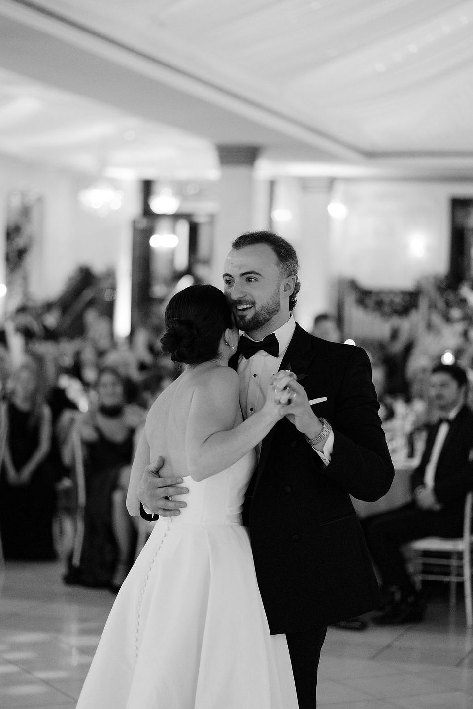 bride and groom first dance black and white
