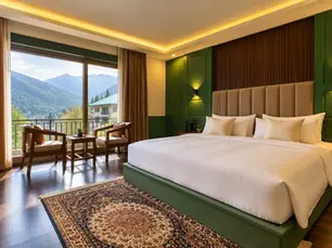 Boutique hotel in Pahalgam for couples with mountain valley views