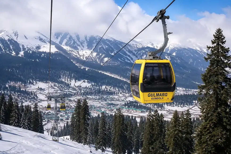 Xogul – Best Travel Agency in Kashmir featuring the famous Gulmarg Gondola ride with snow-covered mountains, scenic cable car views, skiing adventures, and unforgettable Kashmir travel experiences.