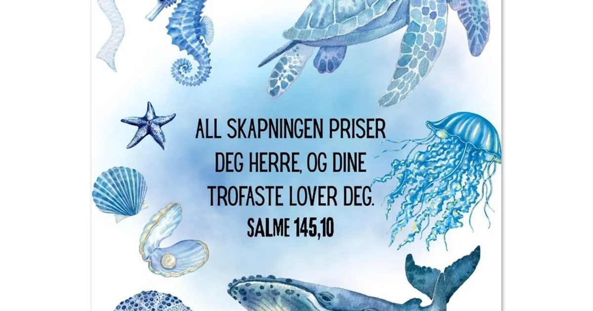 Salme 145:10 - Blå sjøskapninger Bibelplakat