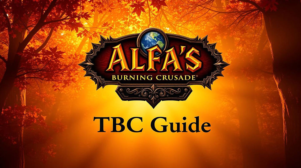 Warm autumn colors, strong hard light logo for Alfa's TBC Guide with a World of Warcraft B