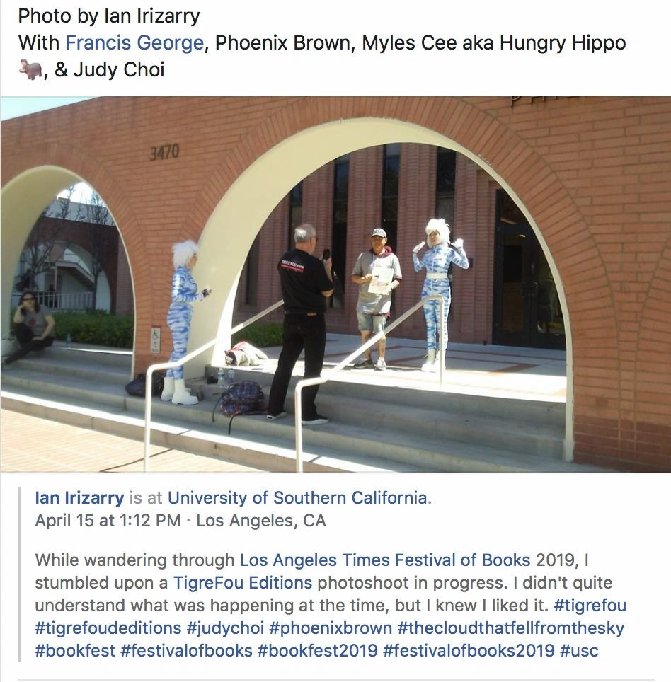 book signing for kinokuniya la times festival of books 2019 judy choi phoenix brown francis george the cloud that fell from the sky poetry book abstract photography chinese women writers