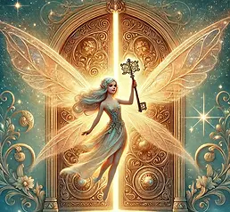 DALL·E 2024-10-13 19.37.12 - An illustrated guardian fairy holding the keys to a magical d